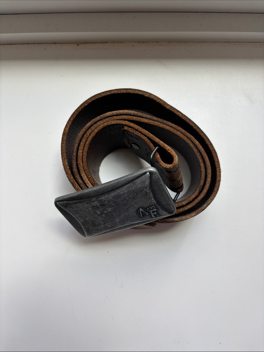 Abercrombie & Fitch Brown Leather Belt with Distressed Silver Buckle - Picture 5 of 5